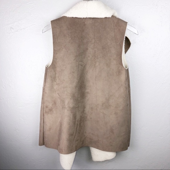 SUSINA Faux Suede & Shearling Cozy Tan Vest Small - Picture 6 of 14